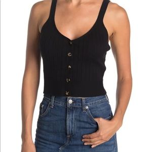 NWT Good American V-Neck Button Front Ribbed Crop Tank Top